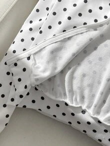 SHEIN 青少年女孩秋冬新款針織波點圖案寬鬆休閒極簡舒適日常街頭風拉鍊短夾克外套，附口袋，白色返校穿搭，百搭休閒時尚 - 彩色 - 查看 6