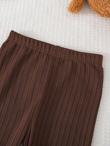 SHEIN 女童嬰兒幼兒卡通熊圖案針織軟綿圓領長袖連帽套頭衛衣彈性腰修身長褲2件套可愛套裝，適合外出、假日、派對等多種場合 - 彩色 - 查看 3