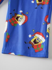 SpongeBob SquarePants | SHEIN Baby Boy Letter Cartoon Print Long Sleeve Top And Pants Loungewear Set - Multicolor - View 6