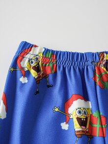 SpongeBob SquarePants | SHEIN Baby Boy Letter Cartoon Print Long Sleeve Top And Pants Loungewear Set - Multicolor - View 5
