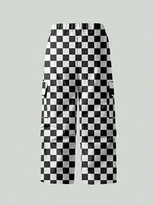 小男孩黑白棋盤格直筒工裝褲 - 灰色 - 查看 4