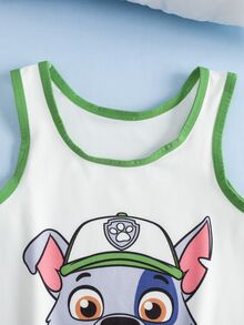 SHEIN | PAW Patrol Young Boy Cartoon Print Tank Top And Boxer Briefs Set - Green - View 4