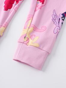 My Little Pony X SHEIN Young Girl Cartoon Print Short Sleeve Top And Leggings Loungewear Set - Pink - View 6