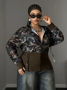 Maweii Plus Size Women's New Camouflage Print Hooded Long Sleeve Sweatshirt Fall - Army Green - View 2