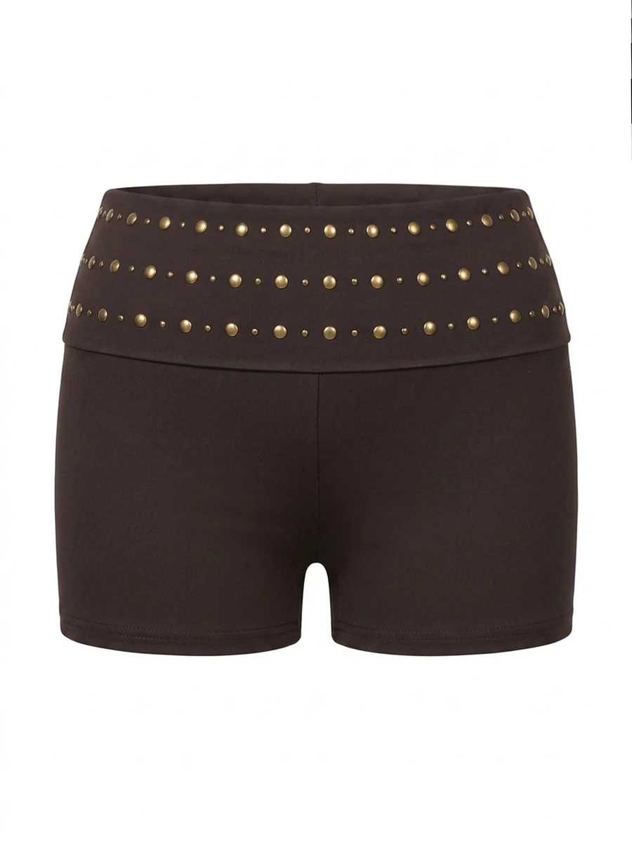 Auralis Brown High-Stretch High-Waisted Fold-Over Fitted Shorts – Modern, Elegant, And Distinctive