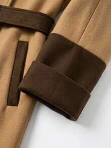 Balvessa Fall Clothes FOR WomenWomen's Contrast Color Raglan Sleeve Elegant Long Overcoat - Brown - View 4