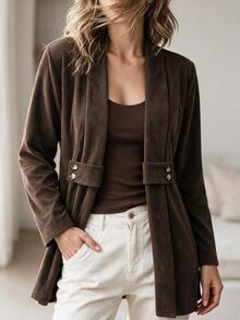 Louniche Women's Solid Color Casual Versatile Everyday Long Sleeve Jacket - Brown - View 1