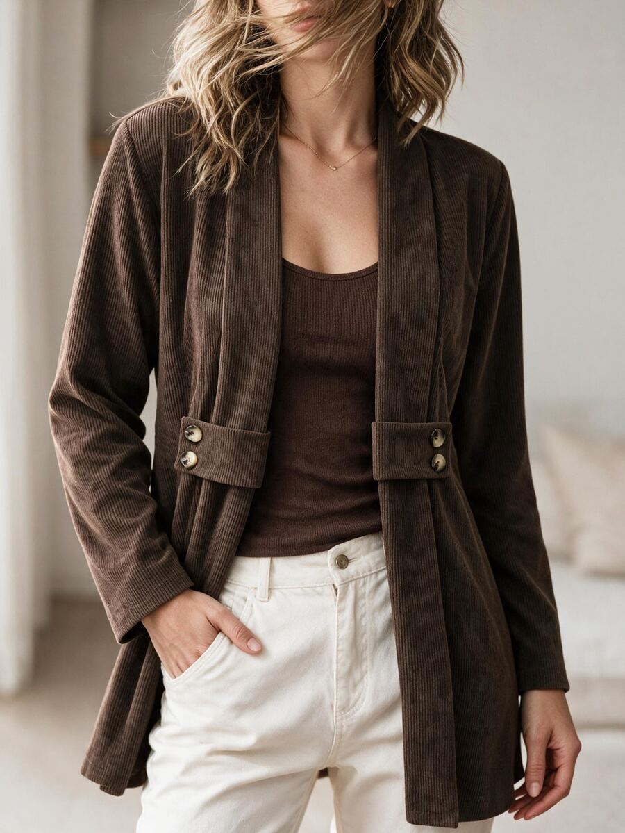 Louniche Women's Solid Color Casual Versatile Everyday Long Sleeve Jacket - Brown - View 1