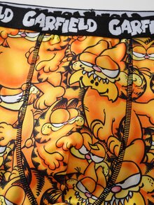 GARFIELD | SHEIN شورت بوكسر كاجوال للرجال بحزام خصر مطبوع عليه حروف - أصفر - مشاهدة 4