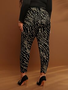 EMERY ROSE Plus Size Thermal Lined Gold Polka Dot Geometric Print Casual Leggings Fall Winter 2026 - Multicolor - View 3
