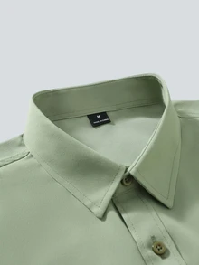 Calvornis Men's Solid Color Single-Breasted Pocket Casual Long Sleeve Shirt, Formal, Old Money - Green - View 5