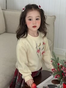DAZY Sweatshirt Lengan Panjang Berkerah Bulat Motif Pita untuk Bayi/Balita (Perempuan), Musim Gugur/Dingin - Krem - View 8