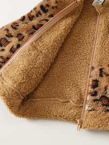 SHEIN Set Baju Bayi Perempuan Motif Leopard: Hoodie dan Celana Olahraga dengan Resleting - MultiWarna - View 7
