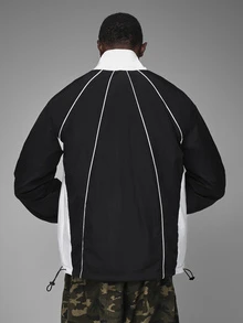 STYNVO Men's Colorblock Casual Daily Long Sleeve Jacket - Black - View 2