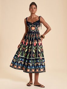 Travachic Women's Floral Print Pleated Casual Everyday Summer Midi Strap Dress - Multicolor - View 4