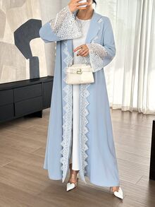 Graceveil Women's Contrast Lace Long Sleeve Elegant Arabic Abaya - Baby Blue - View 5