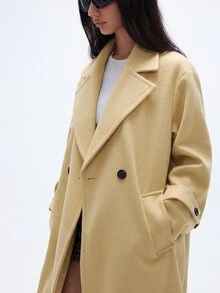 Aveloria GENKIRA 秋冬新款女款寬鬆版型柔軟羊毛混紡大衣外套 優雅風格 - 鵝黃色 - 查看 1