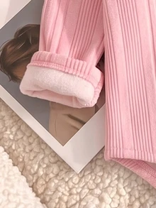Elladie kids Girls' Solid Color Ribbed Knit Thickened Thermal Lined Semi-High Neck Long Sleeve Jumpsuit, Suitable For Autumn/Winter Layering, Casual Daily Style - Multicolor - View 8