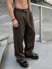 SLATEMANN Men's Black Long Pants, Fashionable Dress Pants, Minimalist Loose Casual Trousers - Coffee Brown - View 3