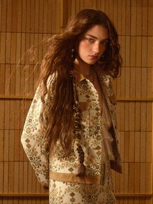 MOTF STUDIO WOMEN'S AUTUMN/WINTER VINTAGE JACQUARD PATCHWORK VELVET COLLAR SHORT JACKET - Multicolor - View 7