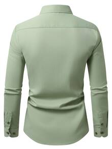 Calvornis Men's Solid Color Single-Breasted Pocket Casual Long Sleeve Shirt, Formal, Old Money - Green - View 2
