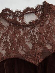 Editum Women's Lace Patchwork Casual Party Dress - Coffee Brown - View 8
