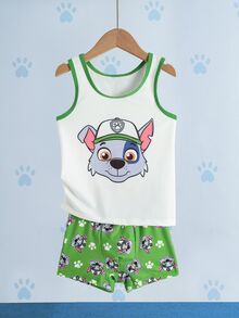 SHEIN | PAW Patrol Young Boy Cartoon Print Tank Top And Boxer Briefs Set - Green - View 1