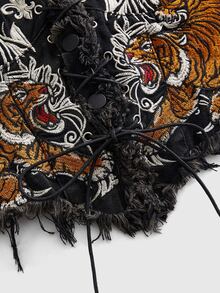 ROMWE 女款復古機車風 J-FASHION 新中式刺繡掛脖性感牛仔上衣 - 黑色 - 查看 4