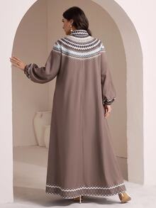 Veilorie بلوزة رياضية كاجوال يومية بأكمام طويلة بتصميم كتل لونية للنساء مقاس كبير - متعدد الألوان - مشاهدة 2