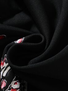 ROMWE MEN Goth Men's Sakura Print Drawstring Waist Pocket Casual Sweatpants - Black - View 6