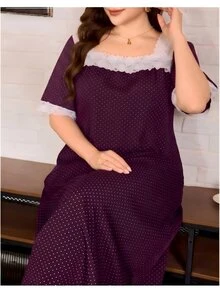 Lacomfia Women's Polka Dot Lace Casual Plus Size Dress - Purple - View 5
