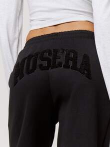 Musera Petite Flocking Wide Leg Joggers Tracksuit Bottoms Fall Autumn Winter Back To School Daily Everyday - Black - View 5