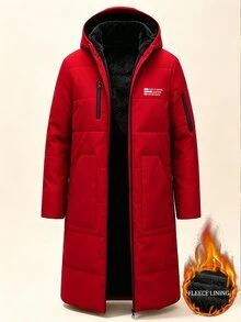 Manfinity Homme 男士字母圖案休閒日常穿著冬季連帽填充外套 - 紅色 - 查看 7