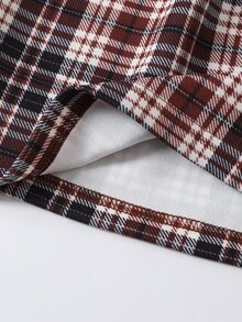 Elladie kids 少女美式學院風服裝套裝，紋理長袖上衣與配套鈕扣裙 2 件套搭配組合 - 棕色 - 查看 8