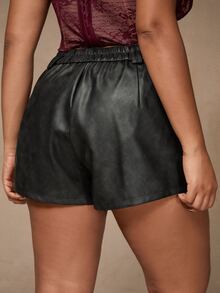 SHEIN BAE CURVE Plus Size Women's Black Mini PU Shorts - Black - View 5