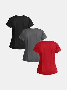 TaskEZ 純色V領短袖口袋刷手服上衣 - 彩色 - 查看 2