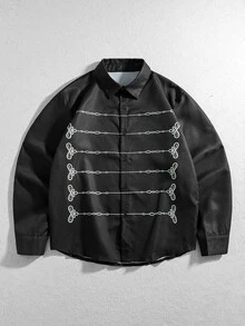 ROMWE MEN Men's Colorblock Casual Versatile Daily Commute Shirt - Black - View 1