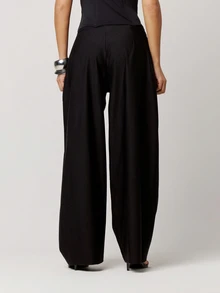 Musera Petite Black Pleated Wide Balloon Leg Suit Trousers Fall Autumn Winter Back To School Daily Everyday - Black - View 3