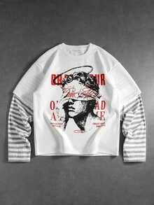 ROMWE MEN Men's Autumn/Winter 2 In 1 College Street Style Hot-Selling T-Shirt - White - View 1