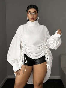Maweii Plus Size Long Sleeve Drawstring Design Versatile Elegant Shirt - White - View 1