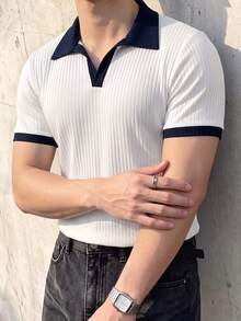 JOLTRO 男士拼色短袖休閒通勤 Polo 衫 - 白色 - 查看 4