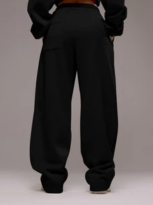 Musera Sport Oversized Drawstring Tracksuit Bottoms Only Sport Co-Ord Active Workout Gym Pilates Fitness - Black - View 4