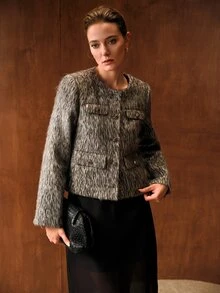 MOTF PREMIUM WOMEN'S FASHION BUTTON LONG SLEEVE WINTER OVERCOAT - Dark Grey - View 7