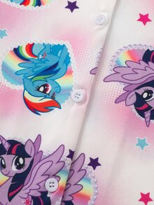 My Little Pony X SHEIN طقم ملابس منزلية للبنات المراهقات بطبعة كرتونية، ملابس علوية بأكمام قصيرة وشورت - أبيض - مشاهدة 5