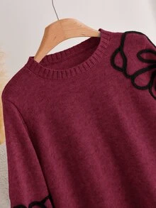 CosyJoli Plus Size Women's Floral Print Casual Elegant Matching Daily Evening Family Formal Wedding Guest Long Sleeve Sweater Black Autumn - Rose Red - View 5
