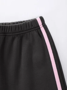 SHEIN 青少年女孩抓絨運動衫套裝 字母印花蝴蝶結裝飾 寬腿長褲 秋季休閒穿搭 - 深灰色 - 查看 6
