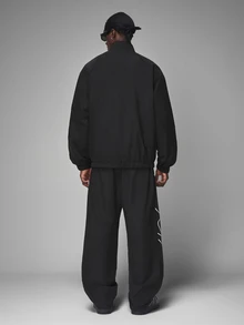 STYNVO 男士條紋拉鍊長袖夾克與抽繩腰長褲套裝 - 黑色 - 查看 2