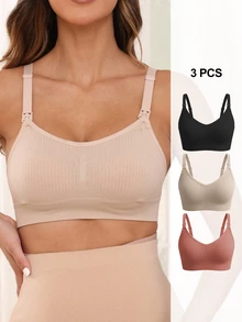 Moonlight&Mama Maternity Solid Color Ribbed Casual Seamless Nursing Bra - Multicolor - View 8