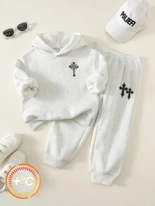 SHEIN Kids Young Boy Pattern Knit Soft Crew Neck Long Sleeve Pullover Sweatshirt And Elastic Waist Long Autumn Pants 2 Pieces Set, Versatile And Comfortable - Multicolor - View 3