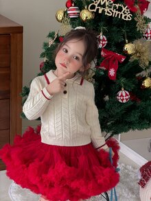 DAZY Infant/Toddler (Girl) Turn Collar Long Sleeve Autumn/Winter Korean Style Sweater - White - View 7